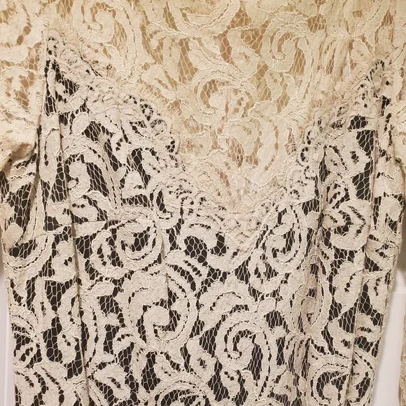 Elegant Tadashi Shoji Formal Illusion Lace Two-Tone Cream Black Gown W/ … - Picture 5 of 13